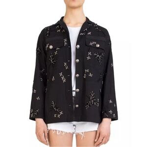 The Kooples Black Embroidered Utility Jacket EUC